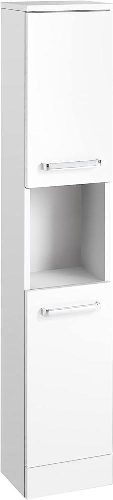 Pelipal Badezimmerschrank Quickset 354 in Weiß Seidenglanz/ Weiß Miniperl, 25 cm breit | Halbhoher Midischrank mit 2 Türen, 1 Nische und 2 Einlegeböden Bild 1