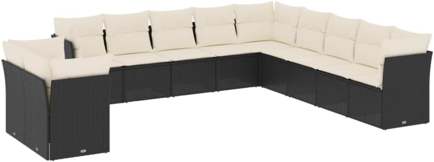 vidaXL 11-tlg. Garten-Sofagarnitur mit Kissen Schwarz Poly Rattan Bild 1