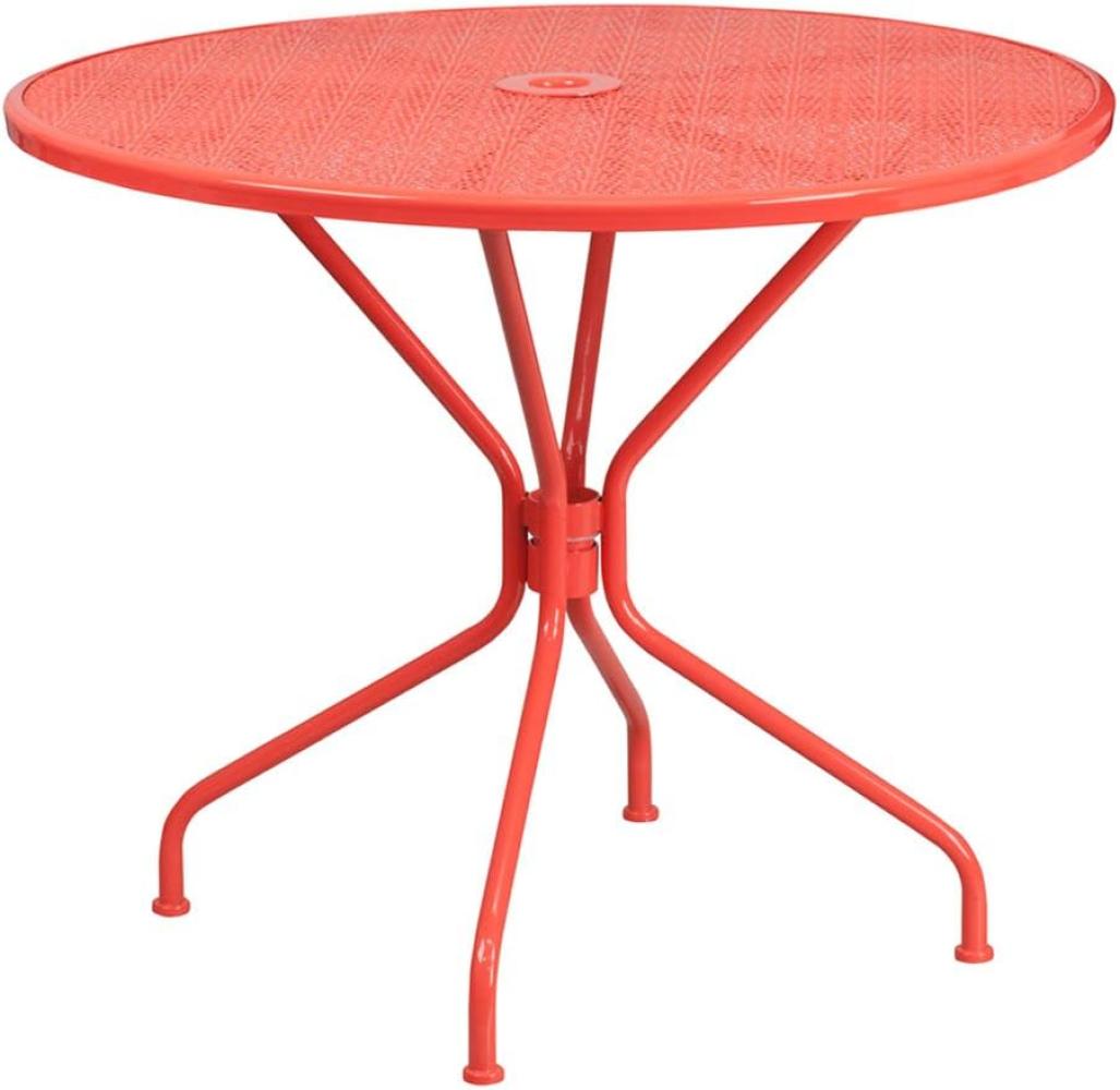 Flash Furniture Oia Commercial Grade 89,5 cm runder Terrassentisch aus Stahl mit Schirmloch, Metall, Koralle Bild 1