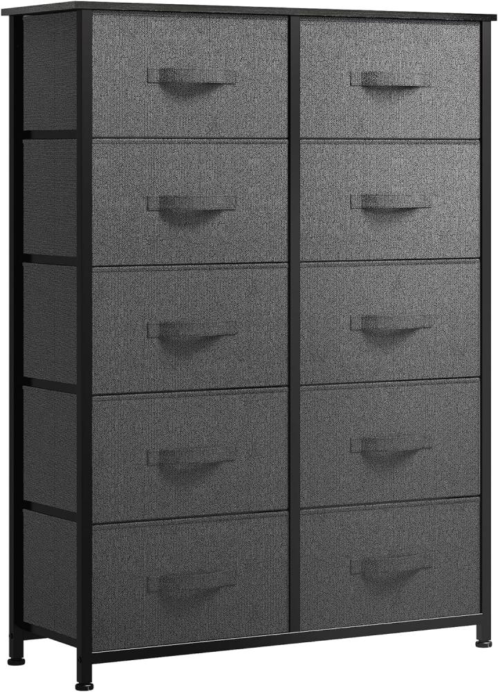 YITAHOME Kommode mit 10 Schubladen, Schrank mit Schubladen aus Stoff, Aufbewahrungskommode Industrial Stil für Schlafzimmer, Wohnzimmer, Kinderzimmer, Aufbewahrungsschrank (Dunkelgrau) Bild 1