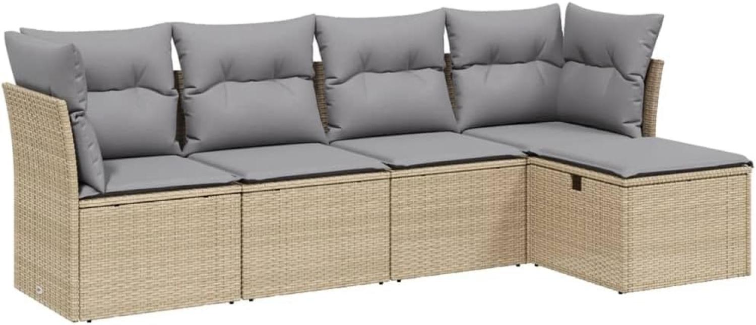 vidaXL 5-tlg. Garten-Sofagarnitur mit Kissen Beige Poly Rattan Bild 1