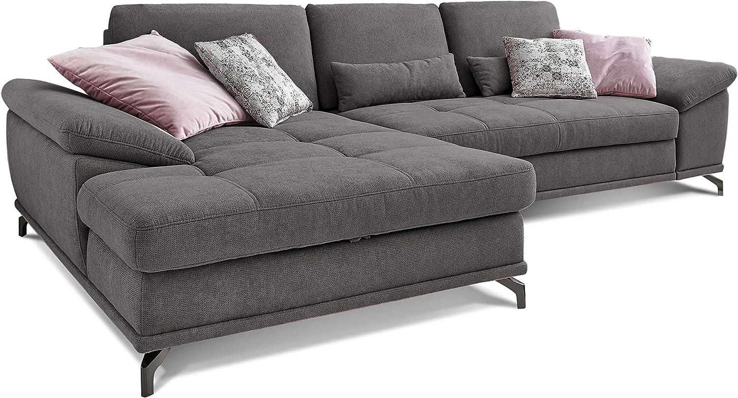 Cavadore L-Form-Sofa Castiel mit Federkern / Große Eckcouch mit Sitztiefenverstellung und XL-Longchair / 312 x 89 x 173 / Webstoff, Grau Bild 1