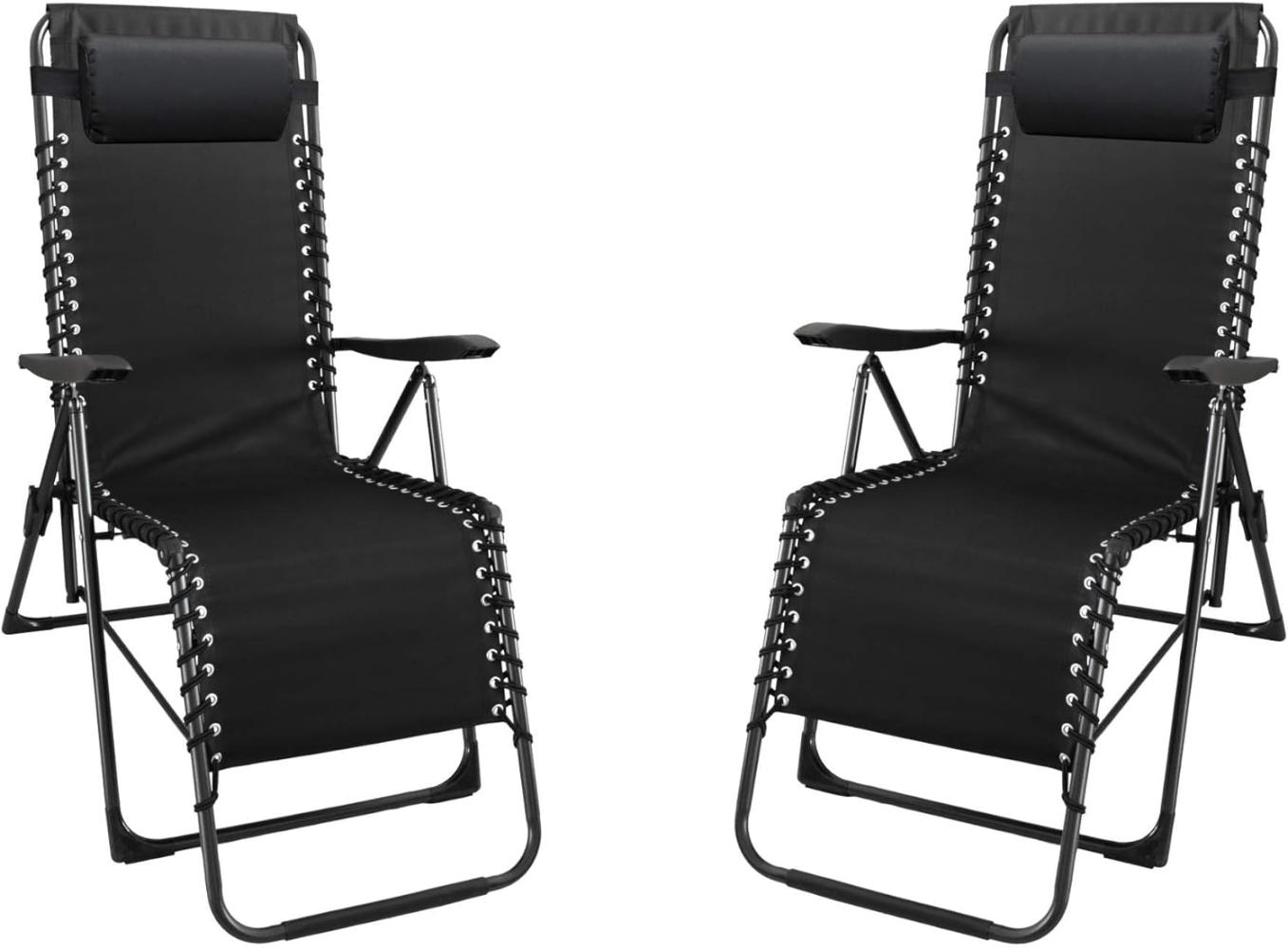 2er Set Relax Liegestuhl mit Kopfpolster 7-fach verstellbar schwarz Bild 1