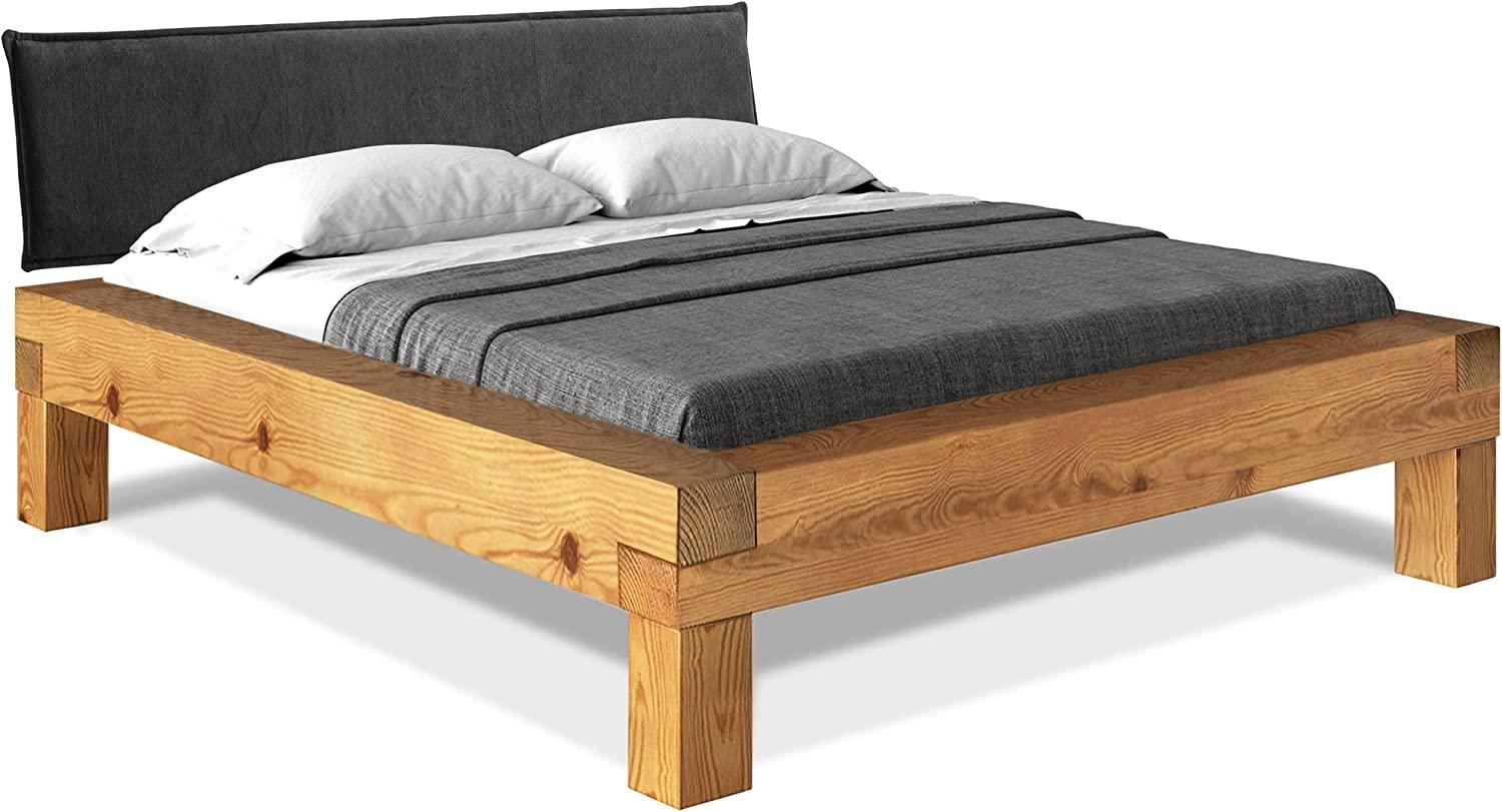 Möbel-Eins CURBY Balkenbett mit Polster-Kopfteil, 4-Fuß, Material Massivholz Natur 160 x 220 cm Stoff Anthrazit Bild 1