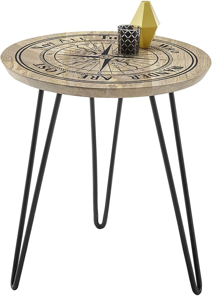 'Nevis' Beistelltisch mit Kompass-Motiv, Mango, 51 x Ø 46 cm Bild 1
