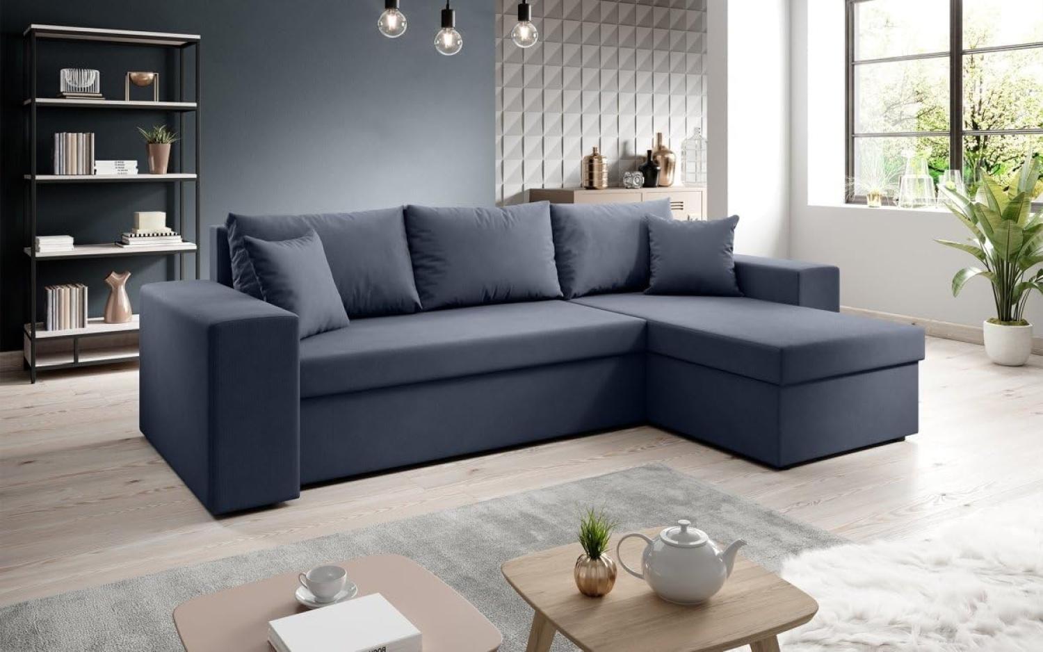 Designer Sofa Denver mit Schlaf- und Klappfunktion Blau Stoff Rechts Bild 1