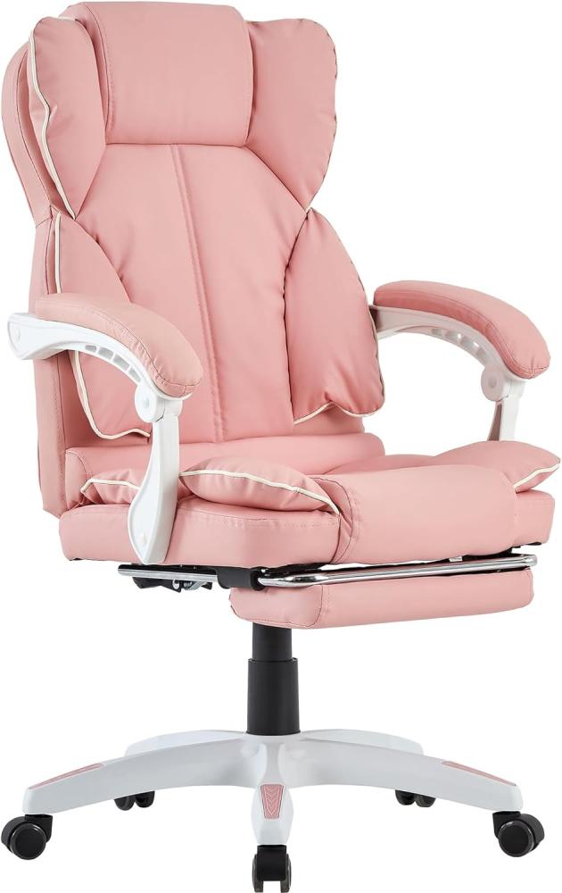 Schreibtischstuhl Bürostuhl Gamingstuhl Racing Chair Chefsessel mit Fußstütze Rosa - Weiß Bild 1