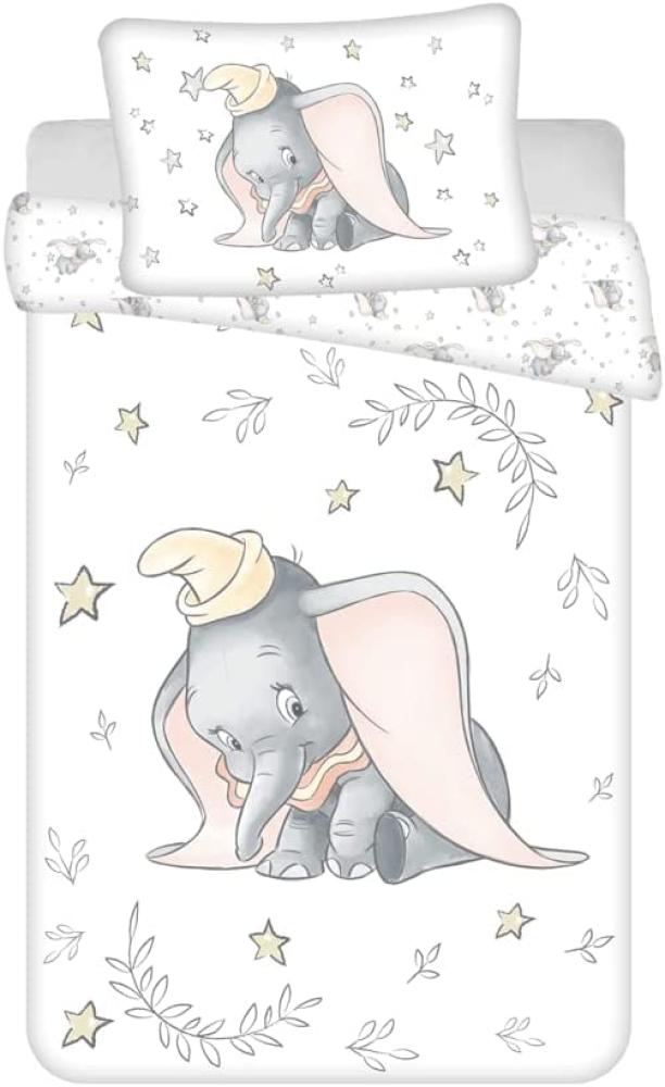 Disney Kinder Bettwäsche Wendemotiv Bettwäsche Dumbo Elefant Grau Sterne Pflanzen weiß Bettdecke 100x135 + Kopfkissen 40x60 cm, 100% Baumwolle Bild 1