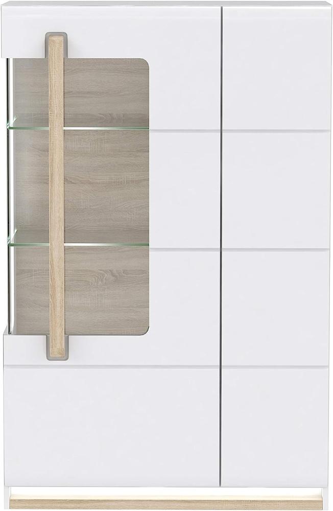 FORTE Attention Vitrine mit 1 Tür und 1 Glastür, Holzwerkstoff, Weiß / Sonoma Eiche mit Weiß Hochglanz, 34,2 x 89,9 x 139,6 cm Bild 1