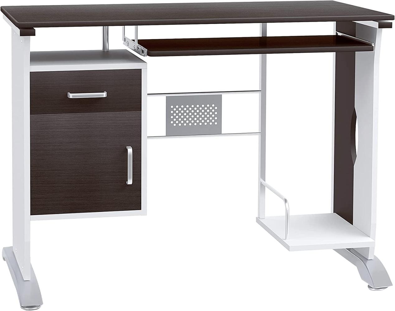 HOMCOM Computertisch Winkelschreibtisch mit Schubladen Schreibtisch Bürotisch Anti-Rutsch Metall MDF Schwarznuss+Silber 100 x 52 x 75 cm Bild 1