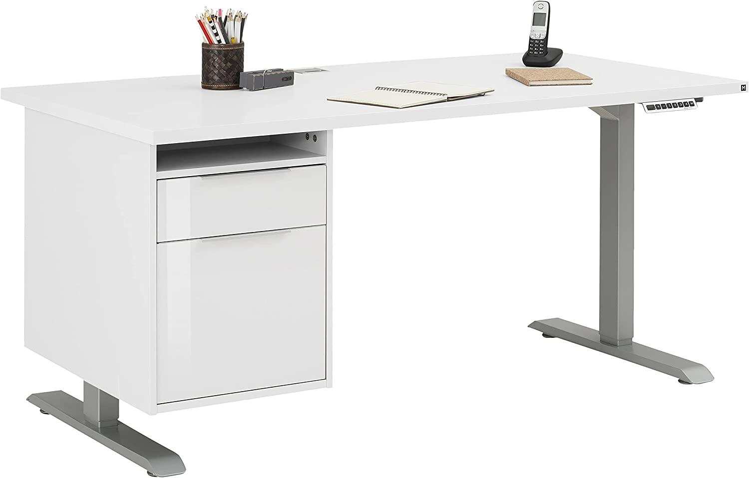 Schreibtisch >EDJUST< (BxHxT: 150x120x80 cm) in Metall platingrau - weiß matt Bild 1