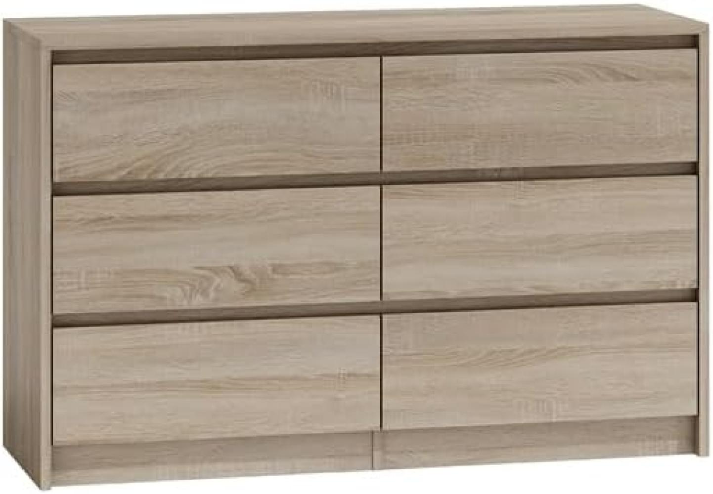 Oggi Kala Eiche Sonoma Kommode 120 cm, Schrank für Aufbewahrung mit 2 Türen und 2 Schubladen, Landhausstil, Möbel für Wohnzimmer Schlafzimmer Büro Bild 1