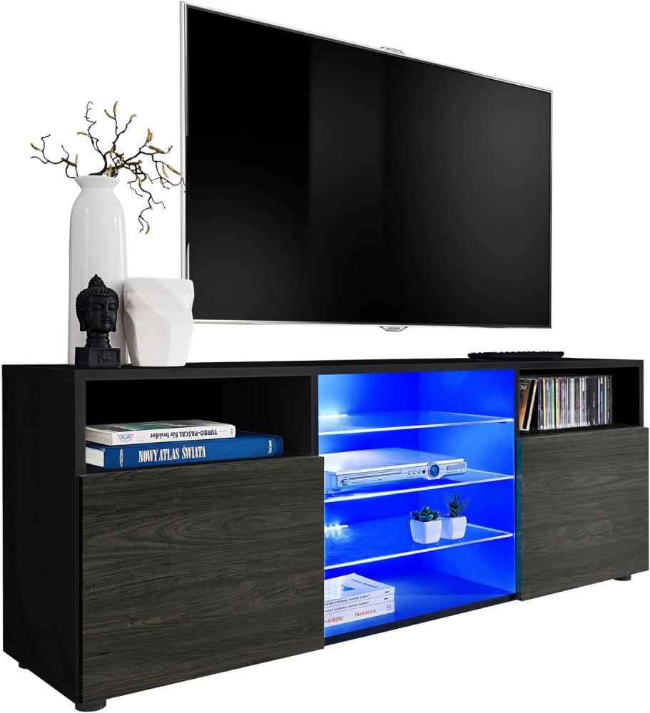 Generic ExtremeFurniture T38 TV Lowboard, Karkasse in Schwarz Matt/Front in Carbon Holz mit LED in Blau Bild 1