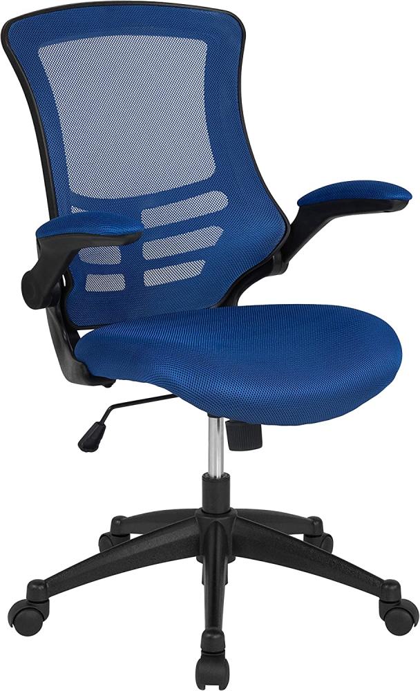 Flash Furniture Bürostuhl mit mittelhoher Rückenlehne – Ergonomischer Schreibtischstuhl mit hochklappbaren Armlehnen und Netzstoff – Perfekt für Home Office oder Büro – Blau Bild 1