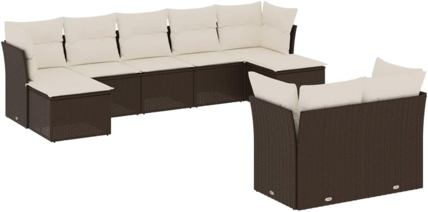 vidaXL 9-tlg. Garten-Sofagarnitur mit Kissen Braun Poly Rattan Bild 1