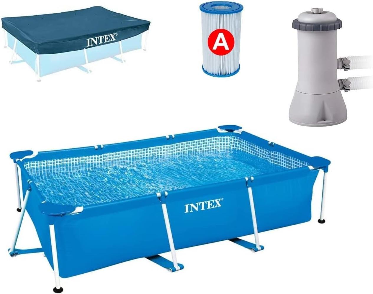 Intex Rectangular Frame Pool Set - Aufstellpool - 300 x 200 x 75 cm, Blau - Filterpumpe, Ersatzfilter und Abdeckplane Bild 1