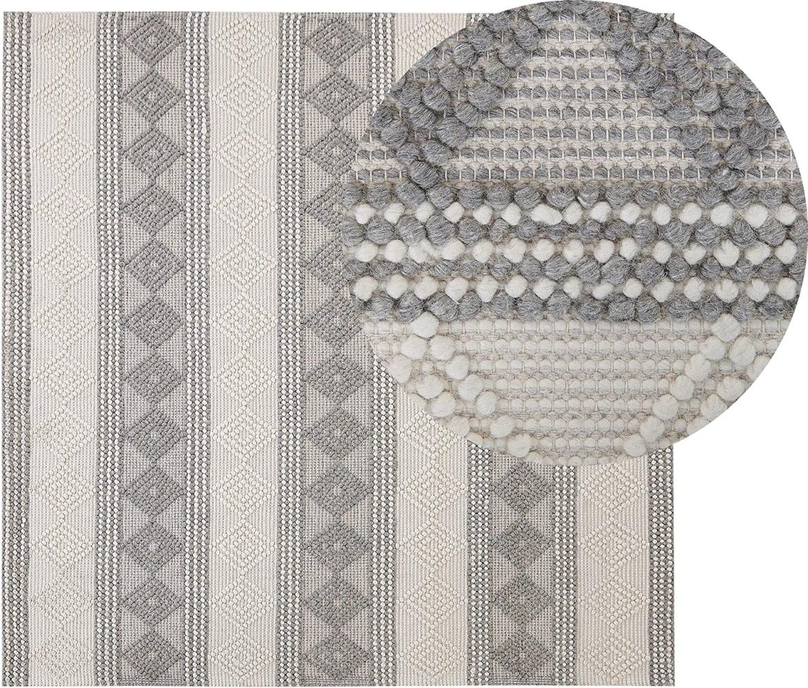Teppich Wolle beige grau 200 x 200 cm geometrisches Muster Kurzflor BOZOVA Bild 1
