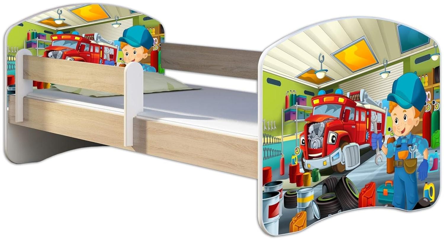 Kinderbett Jugendbett mit einer Schublade und Matratze Sonoma mit Rausfallschutz Lattenrost ACMA II 140x70 160x80 180x80 (45 Mechaniker, 160x80) Bild 1