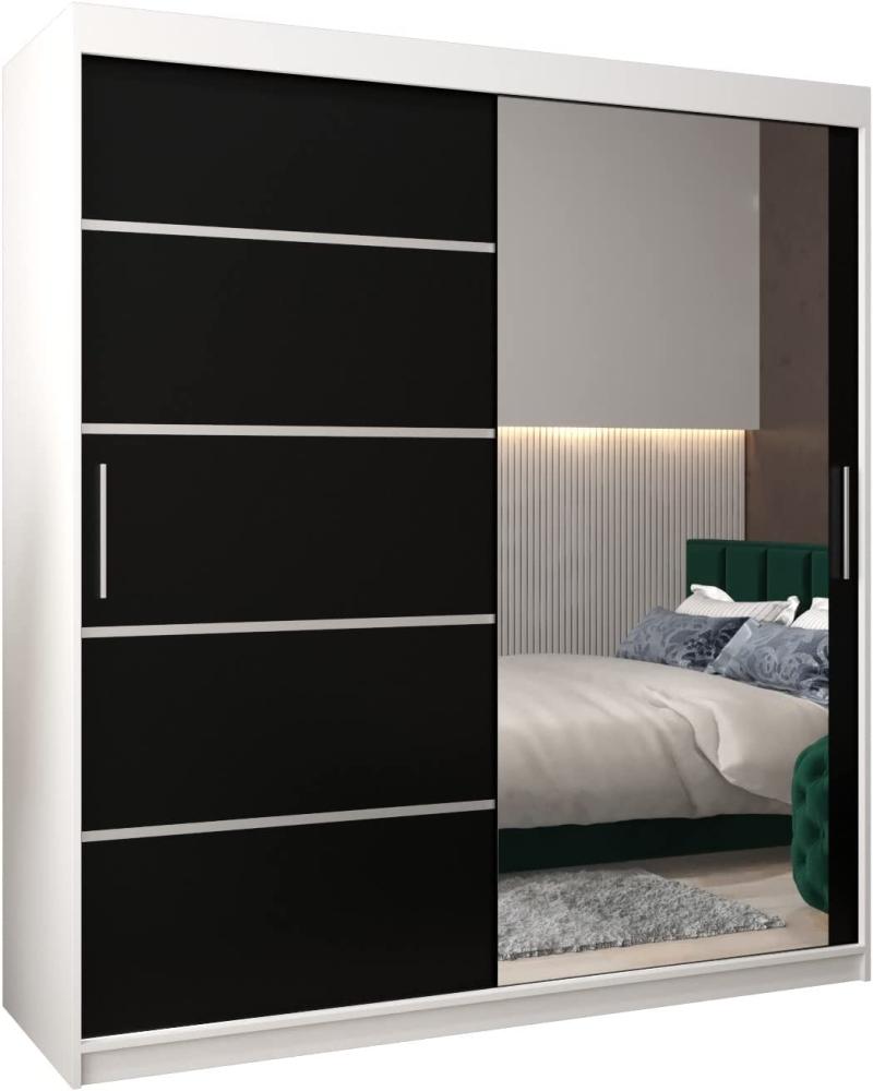 Kryspol Schwebetürenschrank Verona 2-180 cm mit Spiegel Kleiderschrank mit Kleiderstange und Einlegeboden Schlafzimmer- Wohnzimmerschrank Schiebetüren Modern Design (Weiß + Schwarz) Bild 1