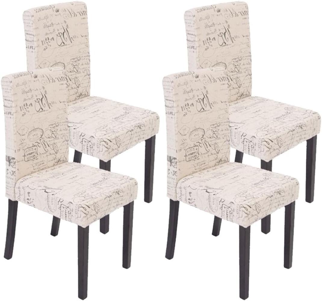 4er-Set Esszimmerstuhl Stuhl Küchenstuhl Littau ~ Textil mit Schriftzug, creme, dunkle Beine Bild 1