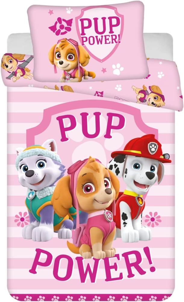 Baby Kinder Bettwäsche Wendebettwäsche Paw Patrol Skye Everest Marshall Pup Power rosa, Bezug Bettdecke 100x135 cm und Bezug Kopfkissen 40x60 cm, 100 % Baumwolle Bild 1