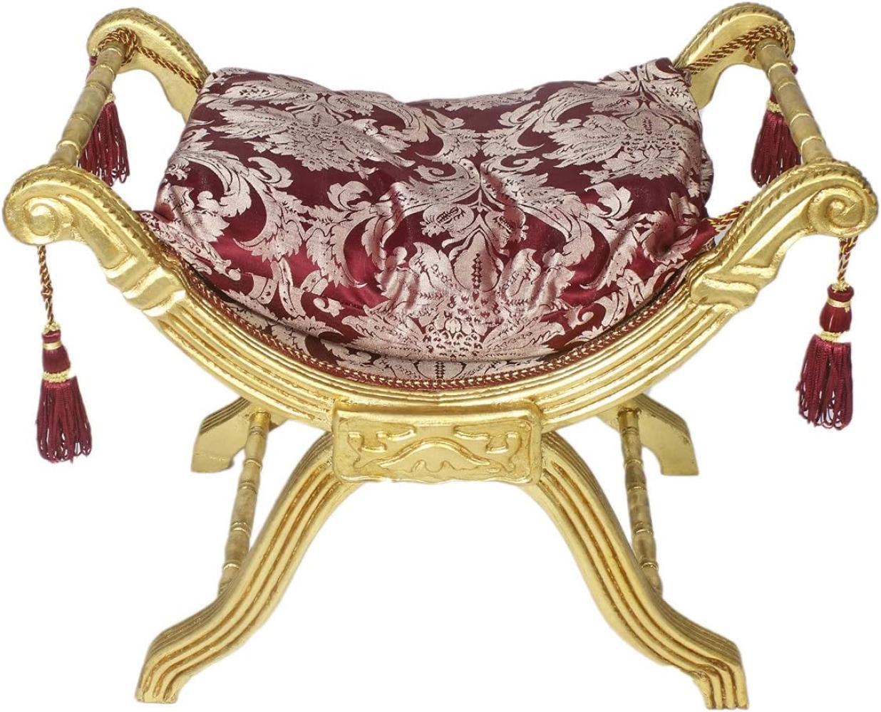 Casa Padrino Barock Sitzhocker - Kreuzhocker Bordeaux Muster / Gold - Antik Möbel Bild 1