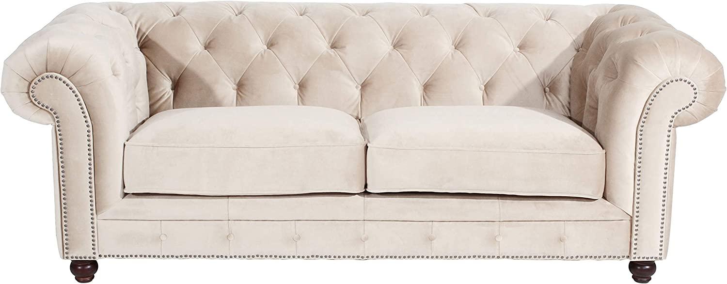 Orleans Sofa 2,5-Sitzer Samtvelours Creme Buche Nussbaumfarben Bild 1