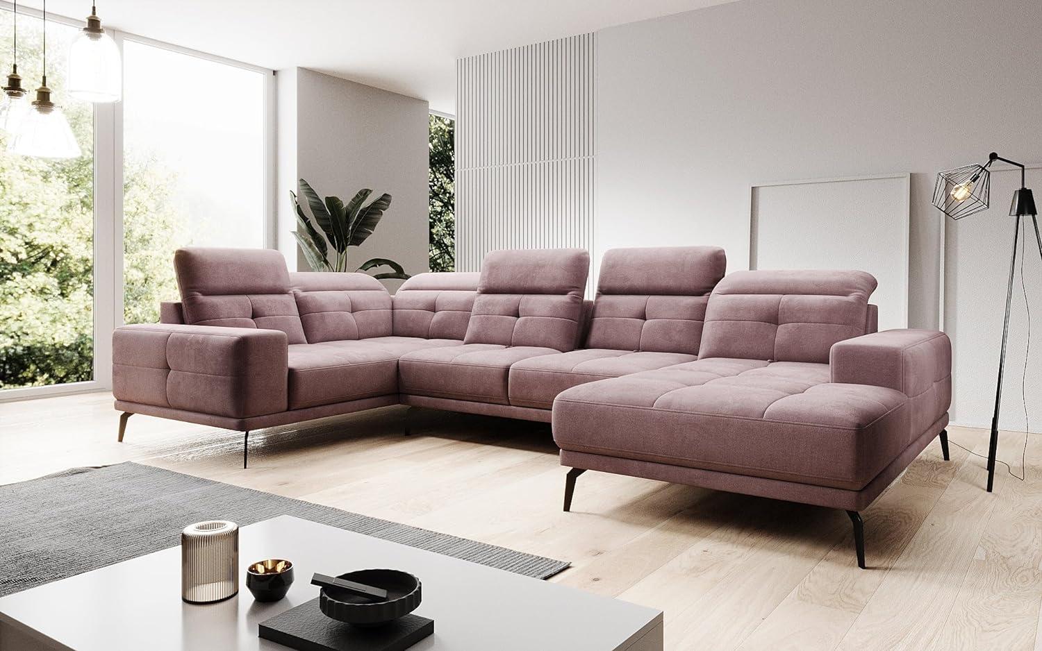 Designer Sofa Nerio mit verstellbarer Kopf- und Rückenlehne Samt Rosé Rechts Bild 1