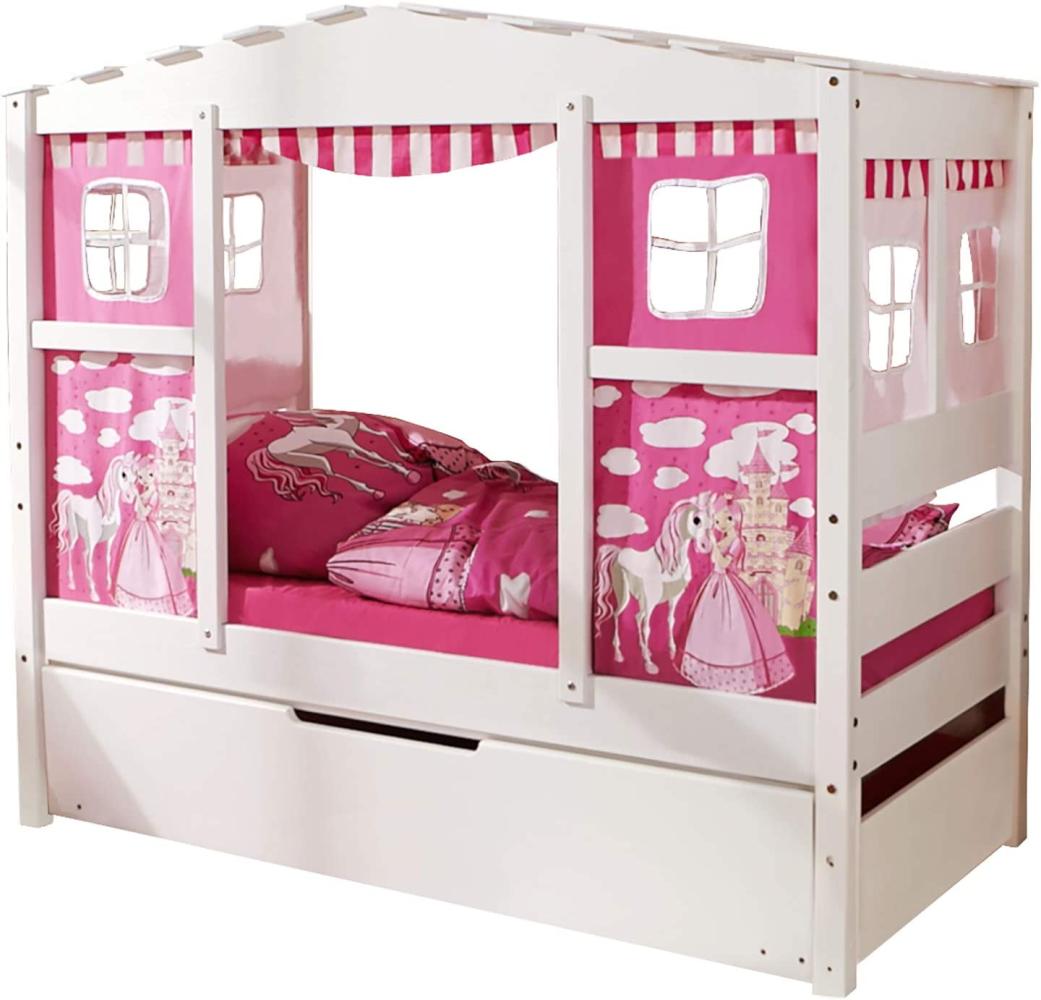 Ticaa 'Horse Pink' Hausbett Mini weiß inkl. Bettkasten 'Marianne' Bild 1