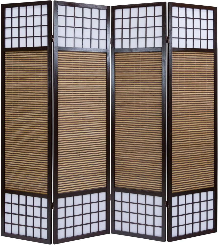 Holz Paravent 4 teilig Raumteiler Braun spanische Wand mit Bambus Faltbar Bild 1