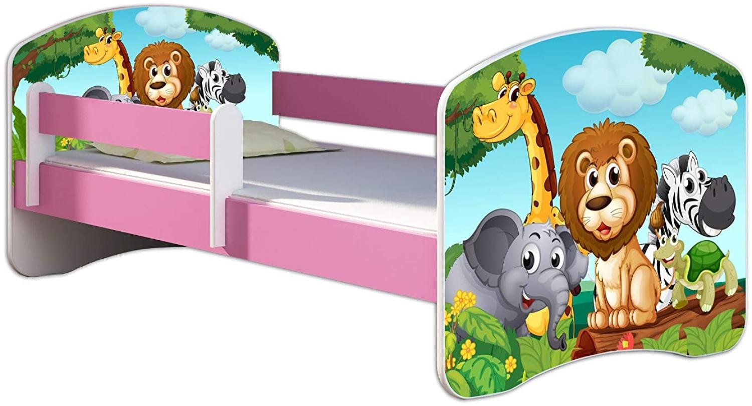 Kinderbett Jugendbett mit einer Schublade und Matratze Rausfallschutz Rosa 70 x 140 80 x 160 80 x 180 ACMA II (02 Animals, 80 x 160 cm) Bild 1