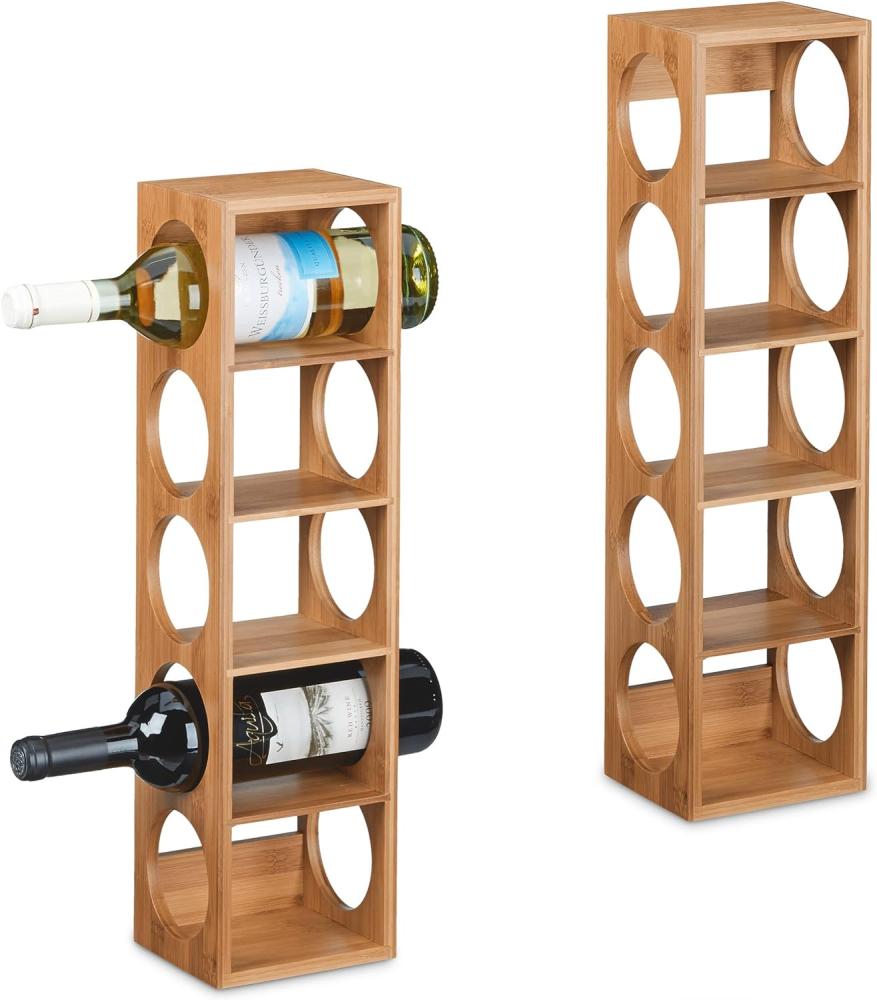 Relaxdays Weinregal für 5 Flaschen, 2er Set, Weinständer Bambus, HBT: 53 x 14 x 12 cm, Weinhalter stehend, Küche, Natur Bild 1