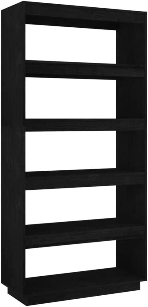 Bücherregal/Raumteiler Schwarz 80x35x167 cm Massivholz Kiefer Bild 1