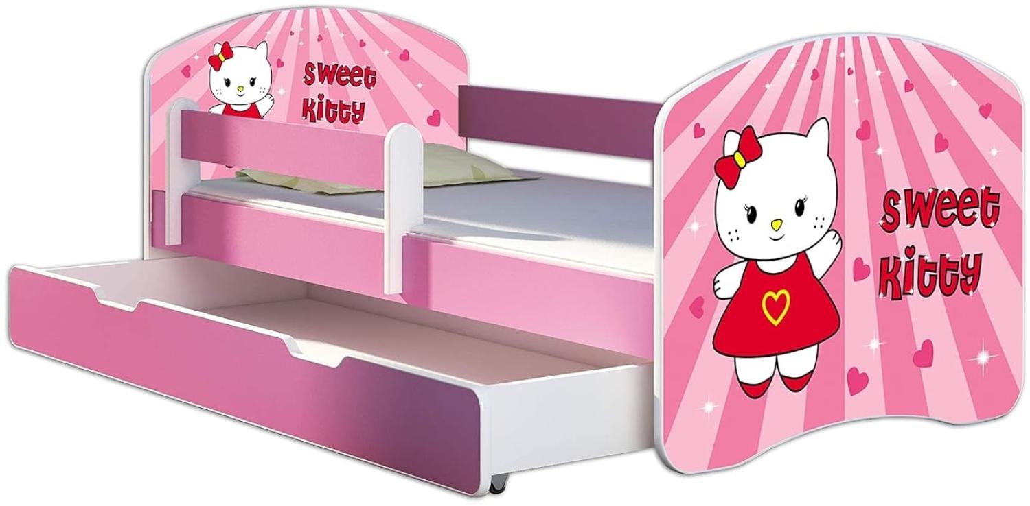 Kinderbett Jugendbett mit einer Schublade und Matratze Rausfallschutz Rosa 70 x 140 80 x 160 80 x 180 ACMA II (15 Sweet Kitty, 80 x 160 cm mit Bettkasten) Bild 1