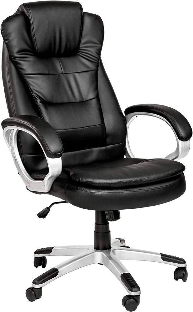 tectake 800983 Chefsessel Bürostuhl mit hoher Rückenlehne und verstärkter Polsterung, stufenlos höhenverstellbar, ergonomischer Drehstuhl mit Einstellbarer Wippmechanik (Schwarz | Nr. 400578) Bild 1