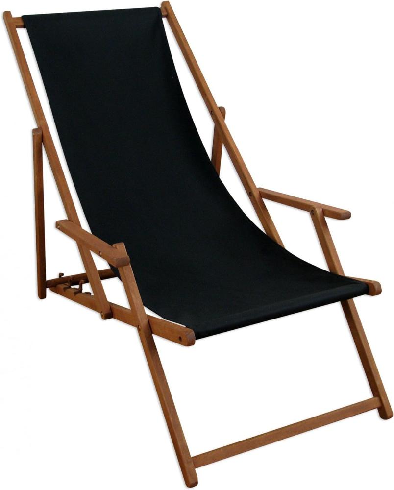 Liegestuhl schwarz Sonnenliege Gartenliege Holz Deckchair Strandstuhl Massivholz Gartenmöbel 10-305 Bild 1