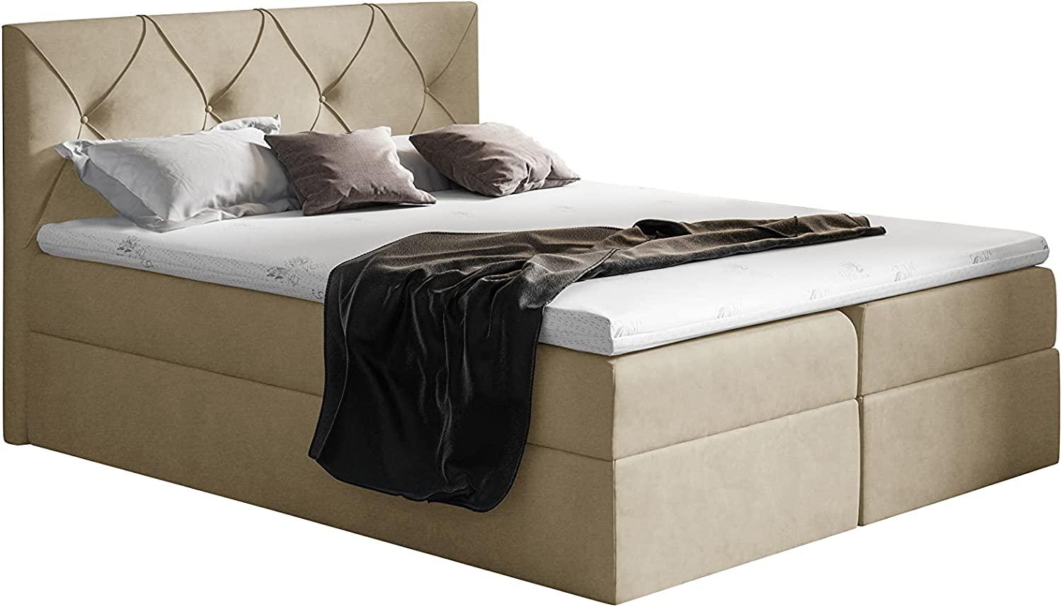 Stylefy 'Arian' Boxspringbett Velours Creme 180 x 200 cm Bild 1