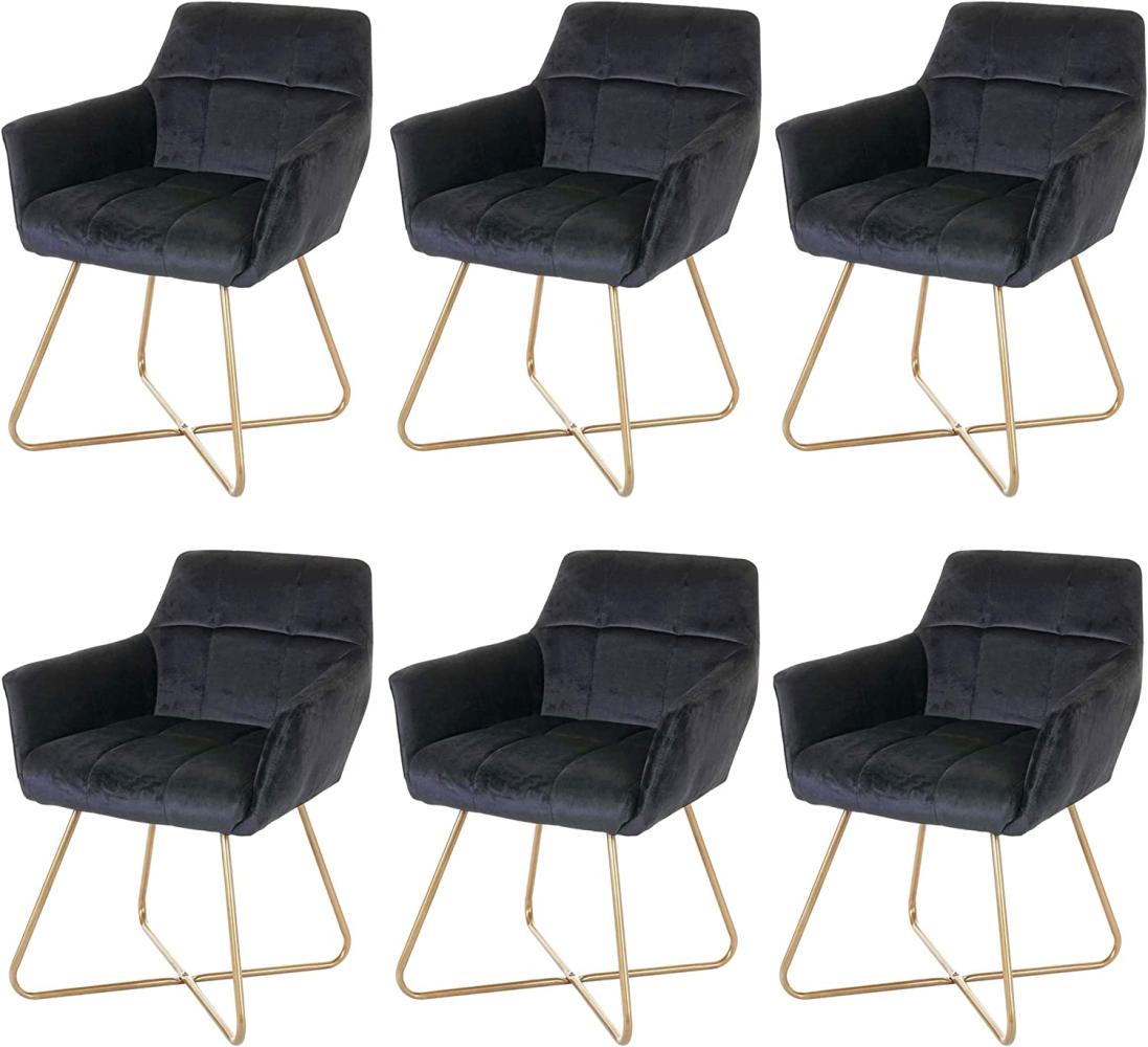 6er-Set Esszimmerstuhl HWC-F37, Stuhl Küchenstuhl, Retro Design Samt goldene Füße ~ schwarz Bild 1