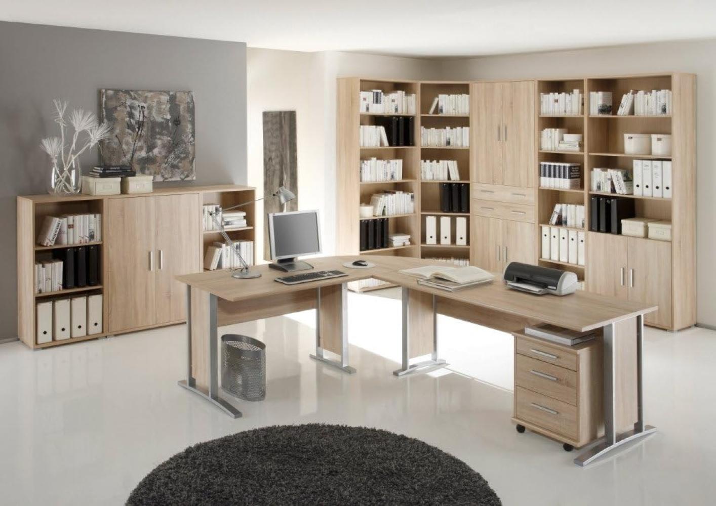 OFFICE LINE Büromöbel Komplettset in Eiche Sonoma Optik - Möbel Set 3-teilig bestehend aus Eckschreibtisch, Rollcontainer und Regalwand Bild 1