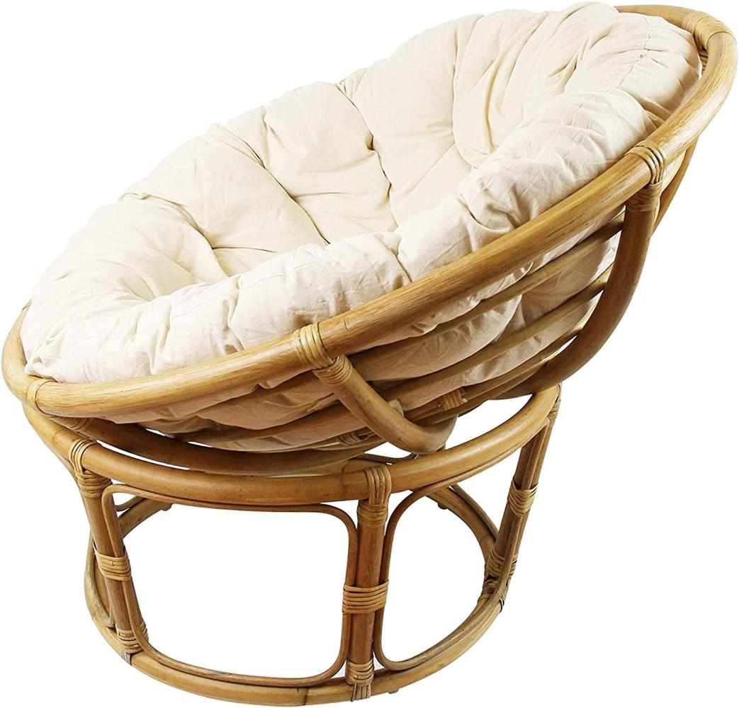 Papasan-Sessel aus Rattan, braun, inkl. Kissen aus Baumwolle, beige, Rexalsessel Korbsessel Liegesessel Bild 1