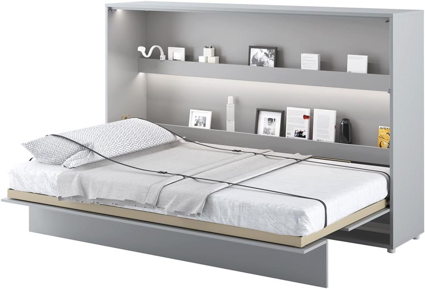 MEBLINI Schrankbett Bed Concept - BC-05 - 120x200cm Horizontal - Grau Matt mit Matratze - Wandbett mit Lattenrost - Klappbett mit Schrank - Wandklappbett - Murphy Bed - Bettschrank Bild 1