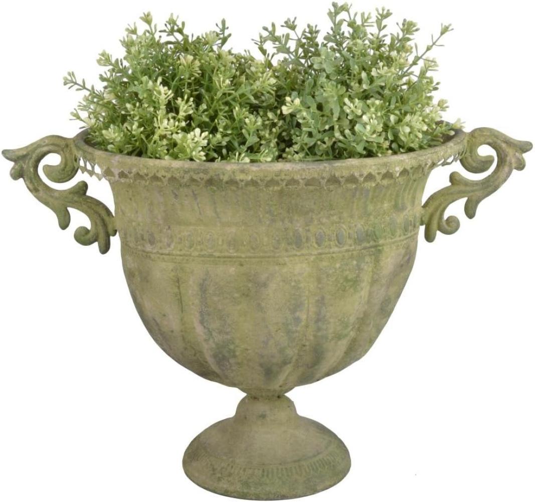 Ovaler Blumentopf (L) aus einem grünlichen alt aussehendem Weichmetall in Pokalform Bild 1