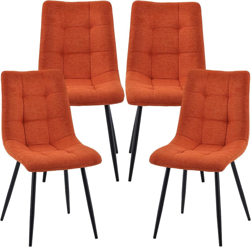 Moderne Esszimmerstühle in Stoffoptik - bequeme Esstischstühle gepolsterte Küchenstühle mit abgesteppter Vorderseite - stabile Stühle Esszimmer mit Metallgestell Orange 4 St. Bild 1