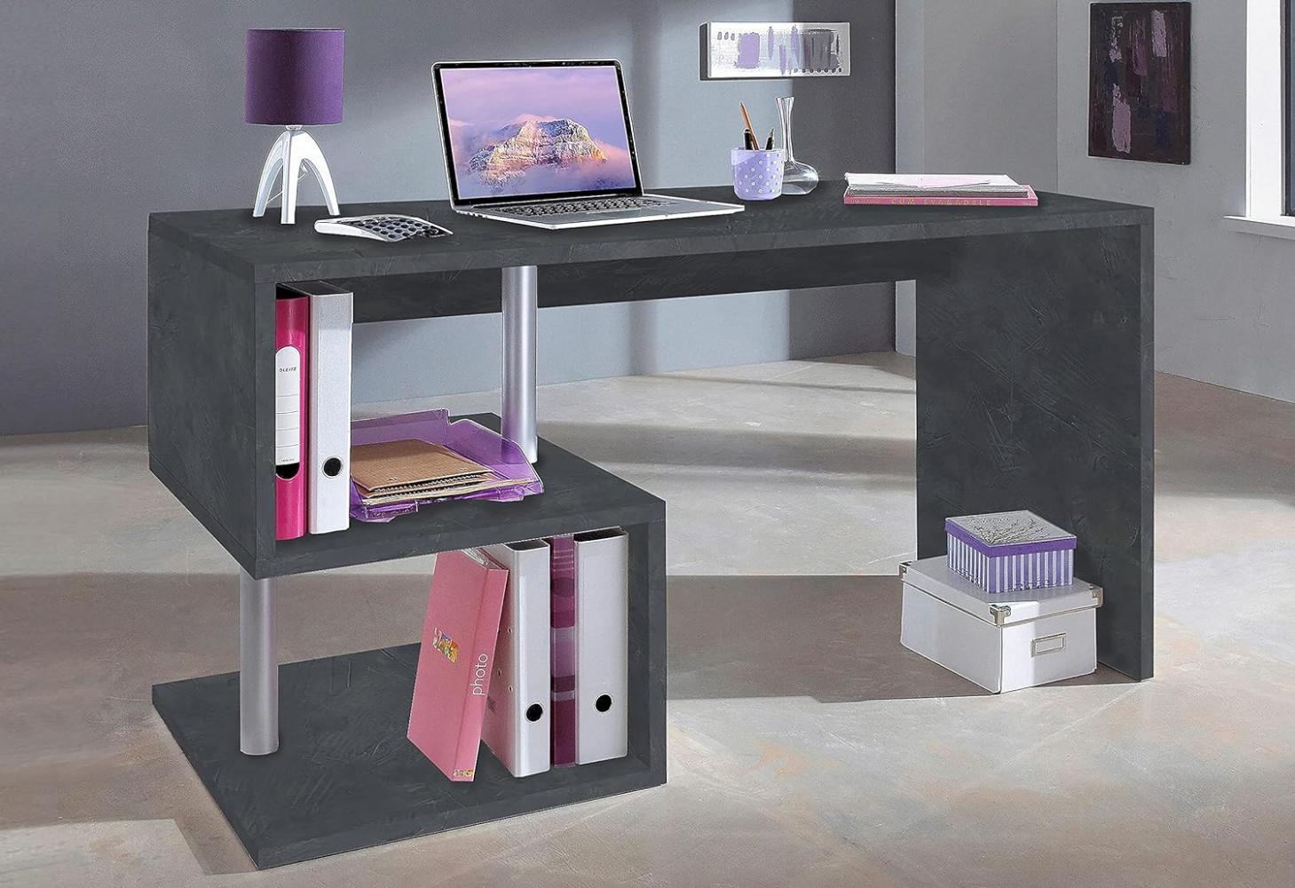 Dmora Esse moderner Schreibtisch für Büro und Arbeitszimmer mit Regal, Made in Italy, Computertisch, PC-Schreibtisch, 140x60h78 cm, Farbe Aschgrau Bild 1