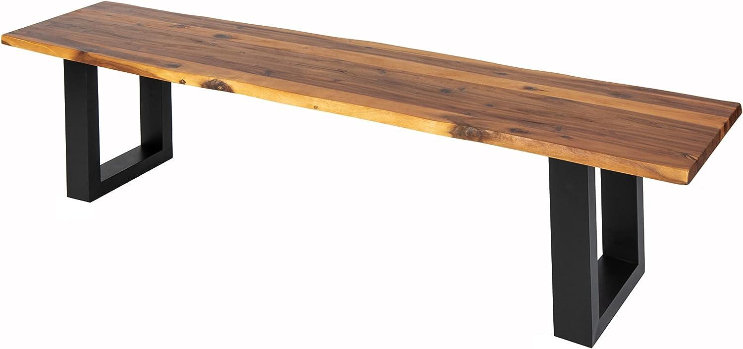 SAM® Sitzbank 180x40 cm Ida, Akazien-Holz, Massive Holzbank, Baumkantenbank mit schwarz lackierten Metallbeinen Bild 1