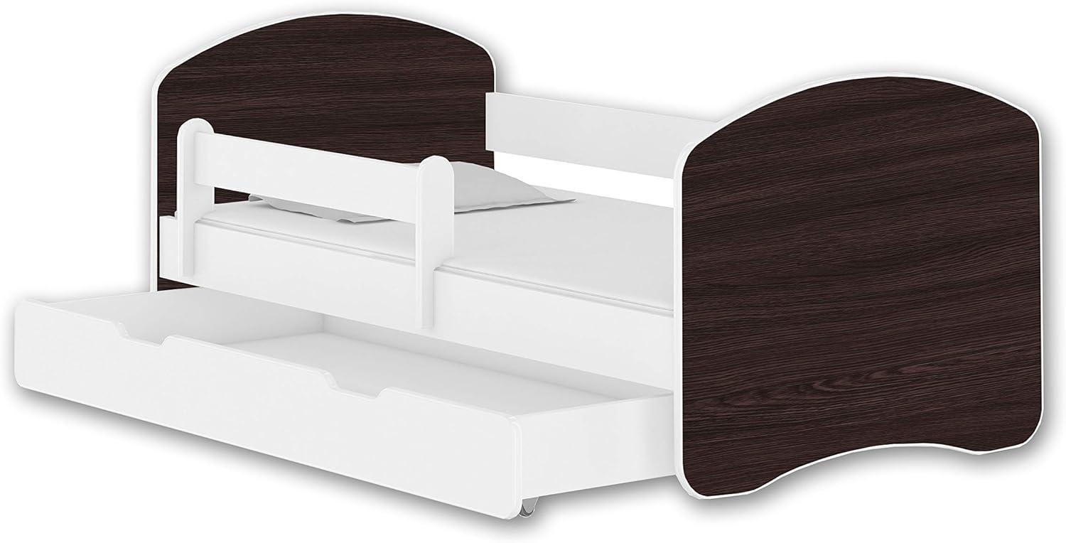 Jugendbett Kinderbett mit einer Schublade mit Rausfallschutz und Matratze Weiß ACMA II 140 160 180 (160x80 cm + Schublade, Weiß - Holz Wenge) Bild 1