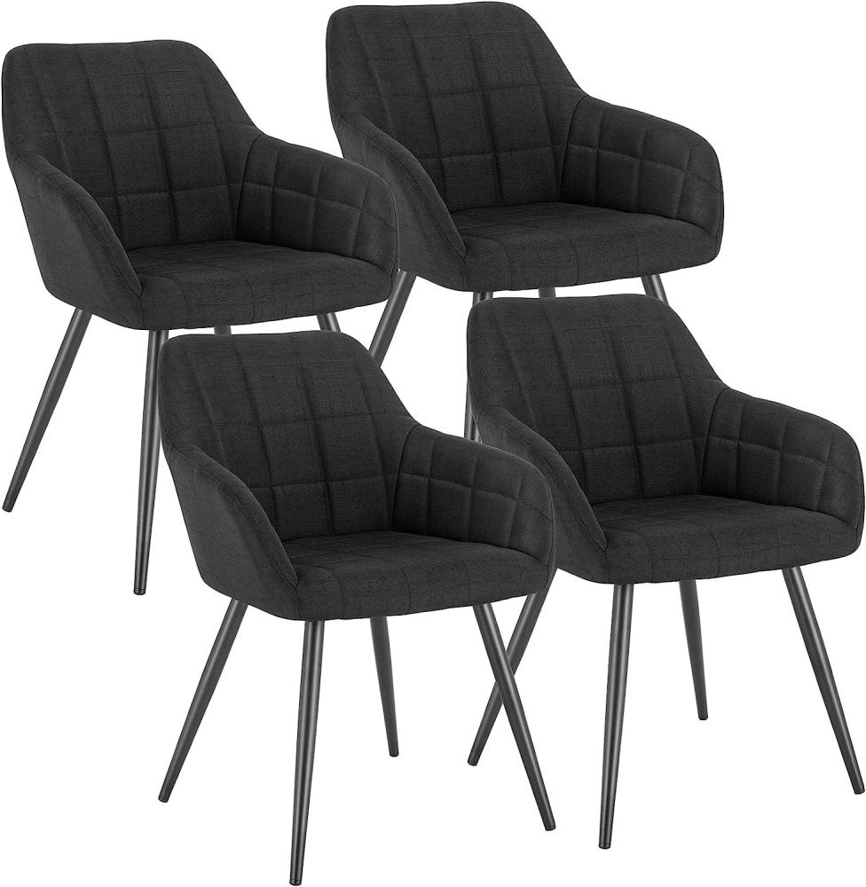 WOLTU 4 x Esszimmerstühle 4er Set Esszimmerstuhl Küchenstuhl Polsterstuhl Design Stuhl mit Armlehne, mit Sitzfläche aus Leinen, Gestell aus Metall, Schwarz, BH107sz-4 Bild 1