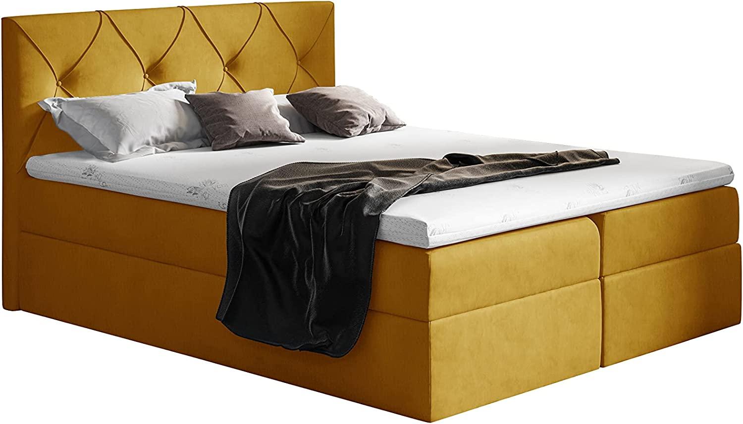 Stylefy 'Arian' Boxspringbett Velours Gelb 160 x 200 cm Bild 1