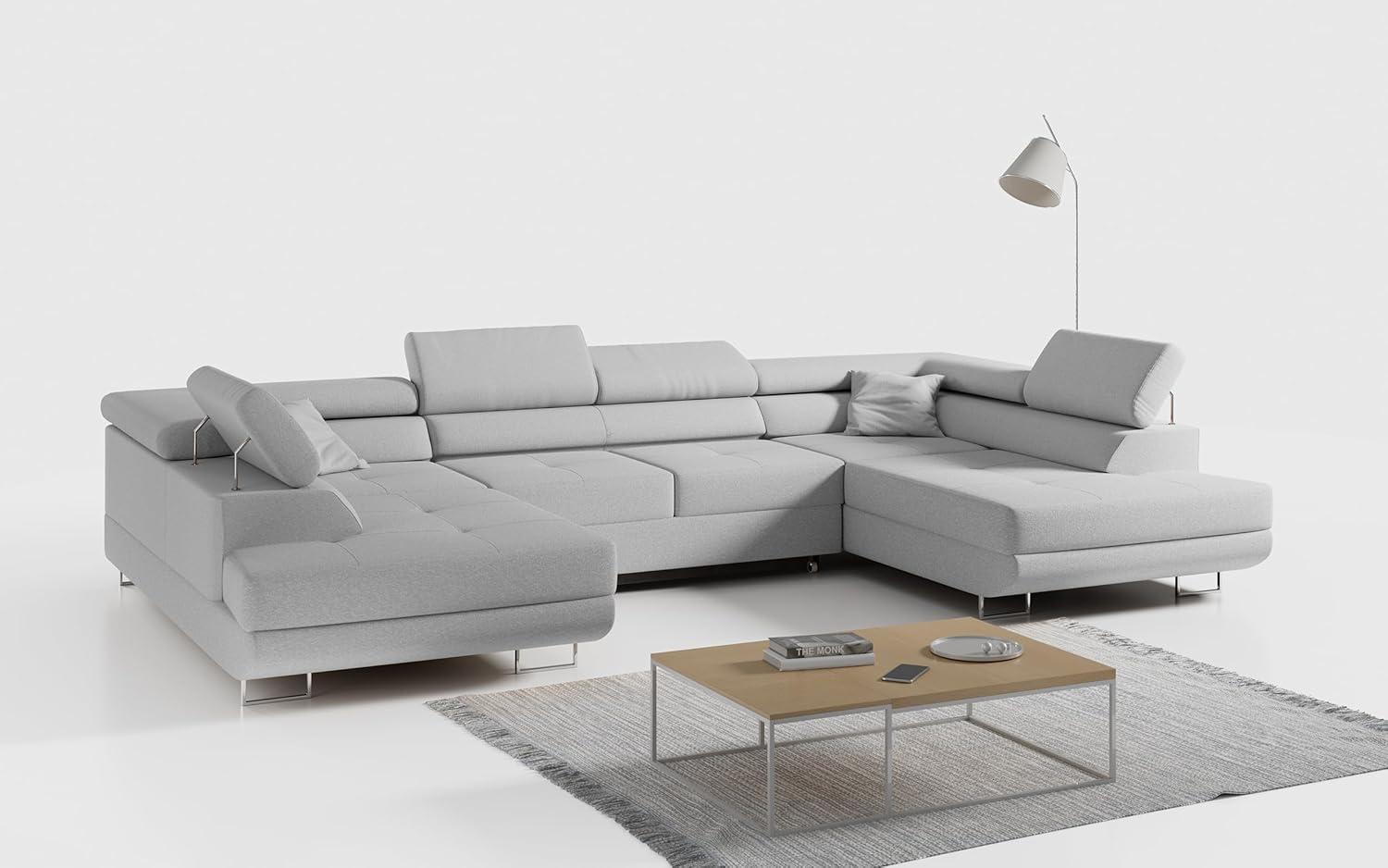 Ecksofa, Wohnzimmer U Couch, Polstersofa mit Bettkasten - GUSTAW-U - Hellgrau Stoff Bild 1