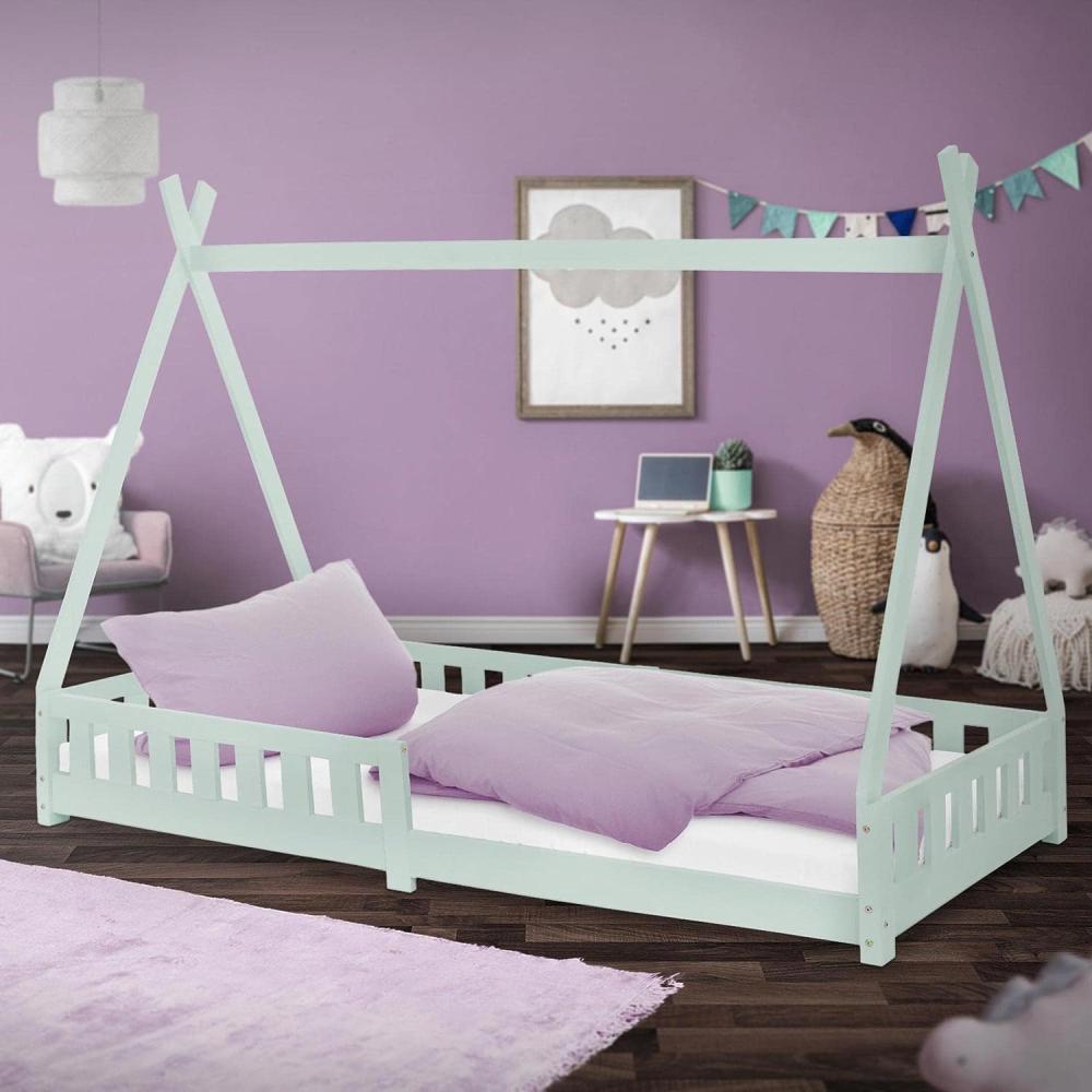 Kinderbett mit Rausfallschutz und Lattenrost 90x200 cm Mint aus Kiefernholz ML-Design Bild 1